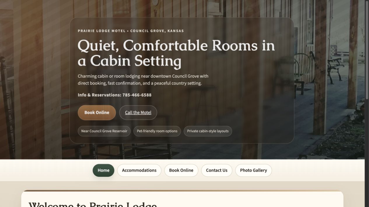 Prairie Lodge Motel website